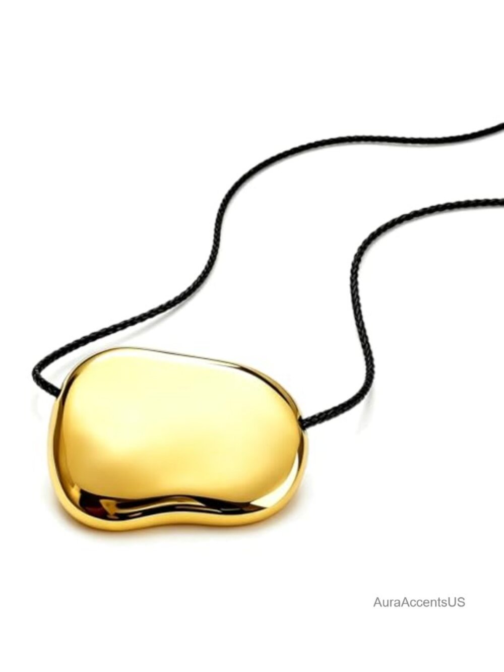Gold Plated Bean Pendant Necklace with Black Cord, Women's Jewelry Gift